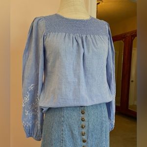 100% Cotton Embroidered Chambray color light blue too